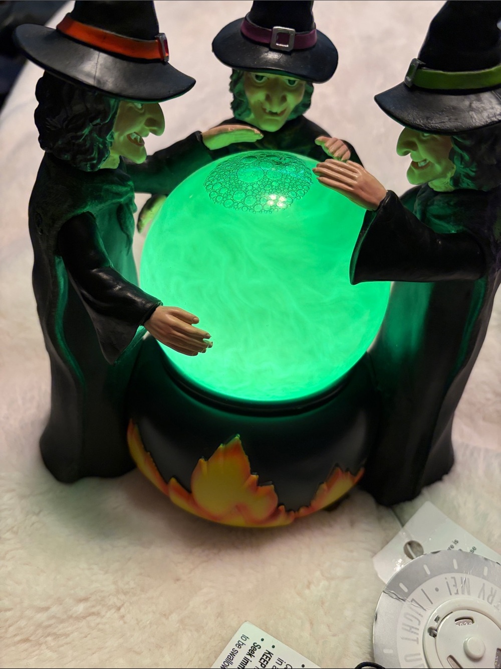Witch Trio LED Crystal Ball Decoration - Green Glow
